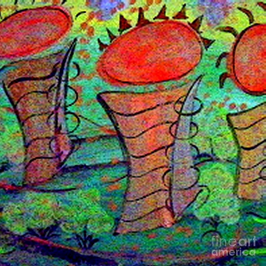 Mushroom Houses Painting by Donna Daugherty