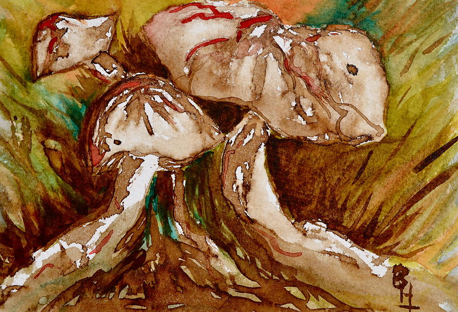 Mushroom Trio Painting by Beverley Harper Tinsley