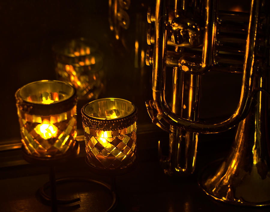 Trumpet and Candlelight Photograph by Ginger Wakem