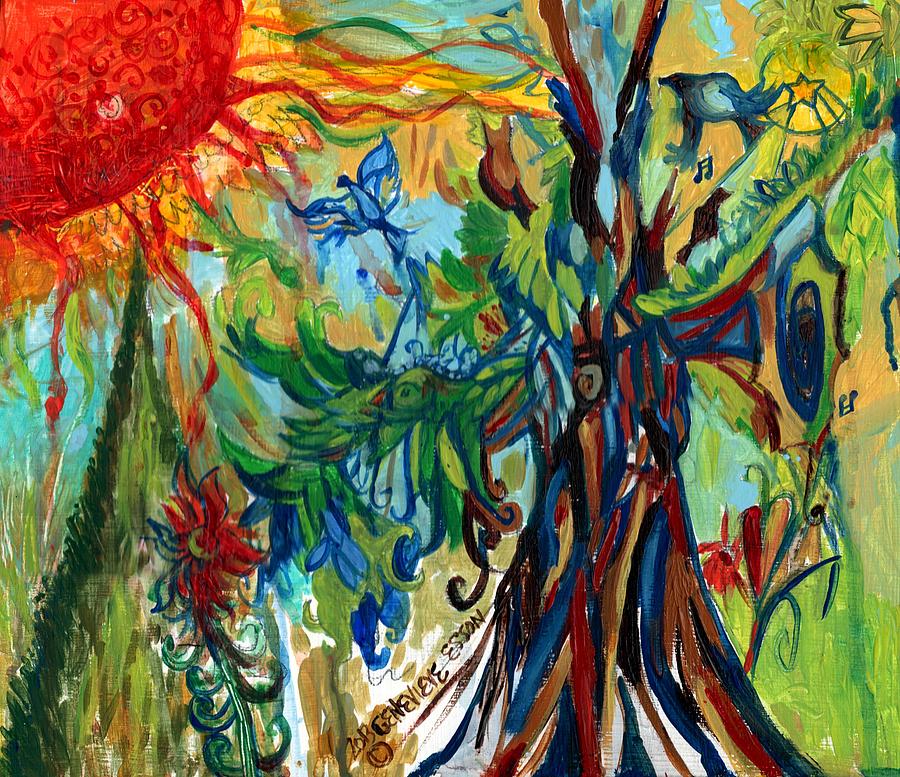 Music In Bird Of Tree Painting by Genevieve Esson