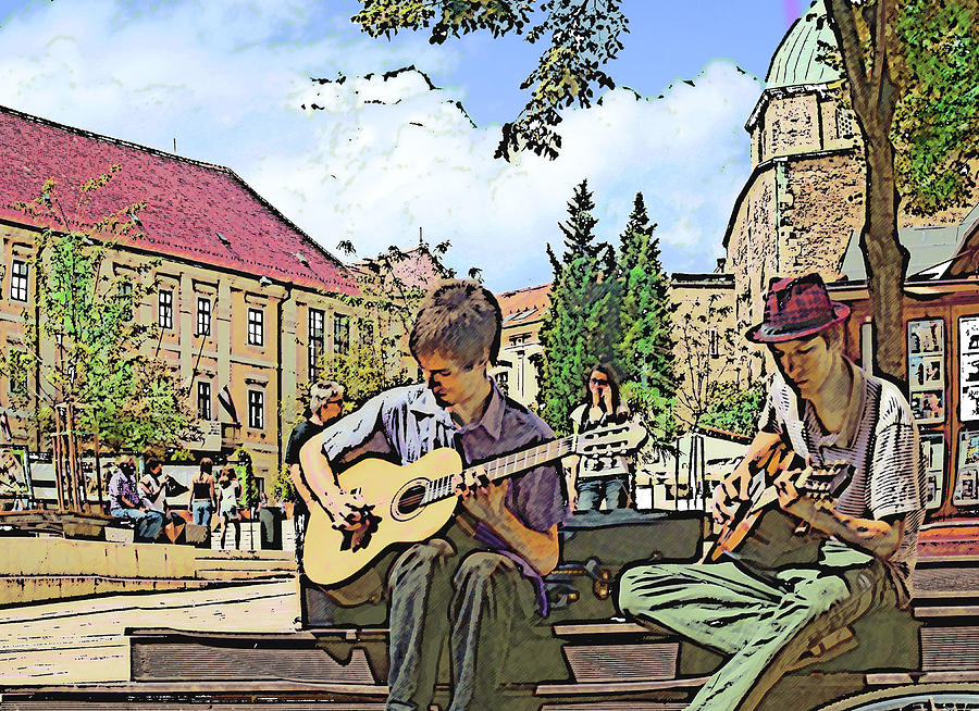 Music in the Square Digital Art by Ginny Schmidt