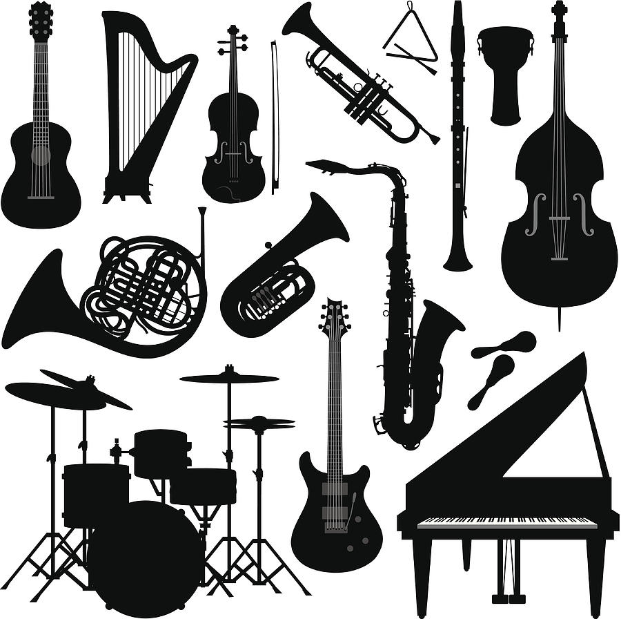 Music instruments silhouette Drawing by Halepak