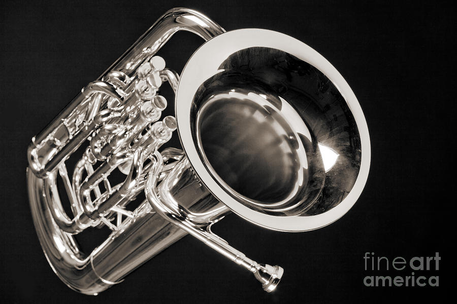 Music photograph of a tuba brass instrument in sepia 3281.01 Photograph by M K Miller
