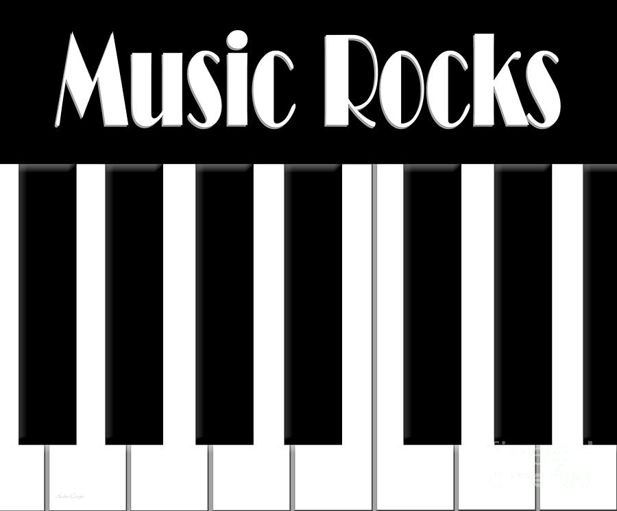 Music Rocks BW Digital Art by Andee Design