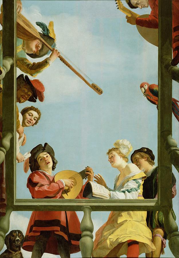 Portrait Painting - Musical Group on a Balcony by Gerard van Honthorst