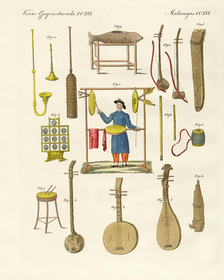 Musical instruments of the Chinese Drawing by Splendid Art Prints Pixels