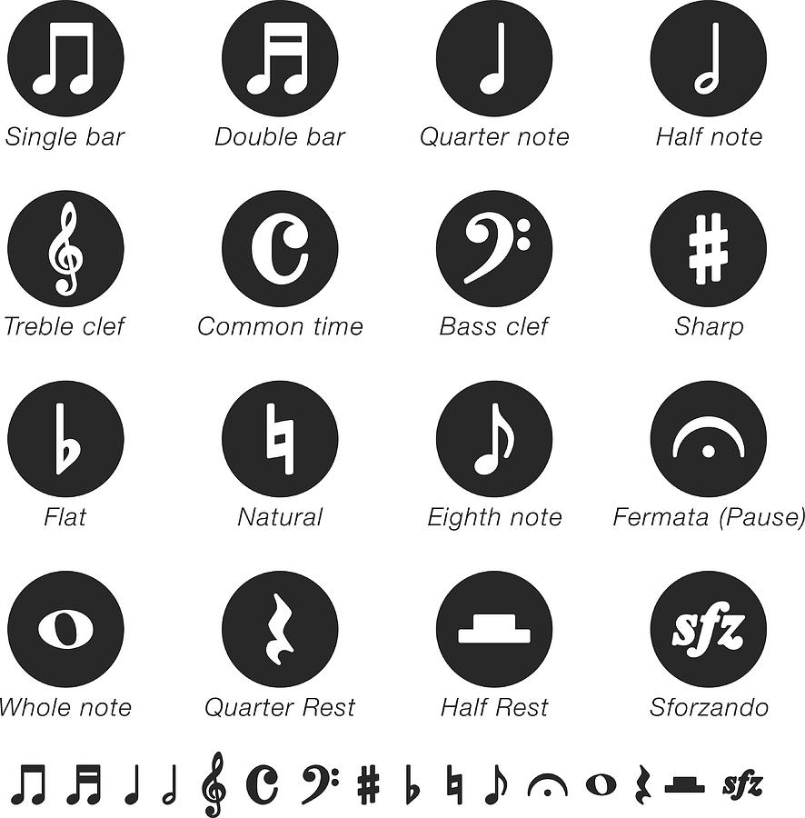Musical Note Silhouette Icons Drawing by Rakdee
