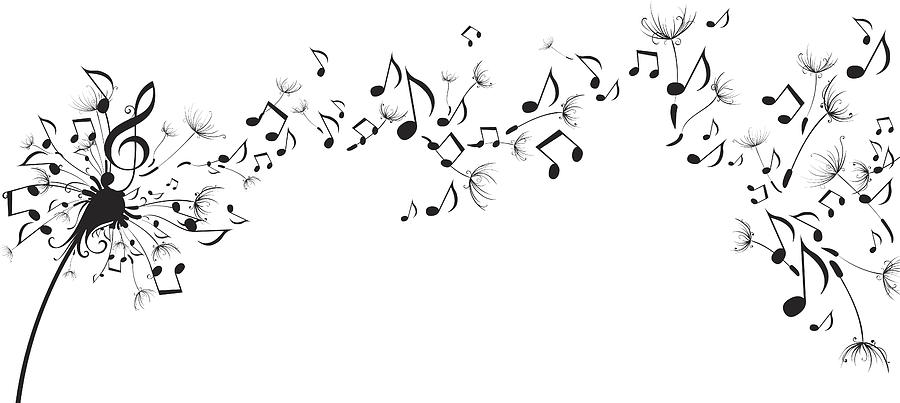 Musical notes floating as dandelion seeds Drawing by Maljuk