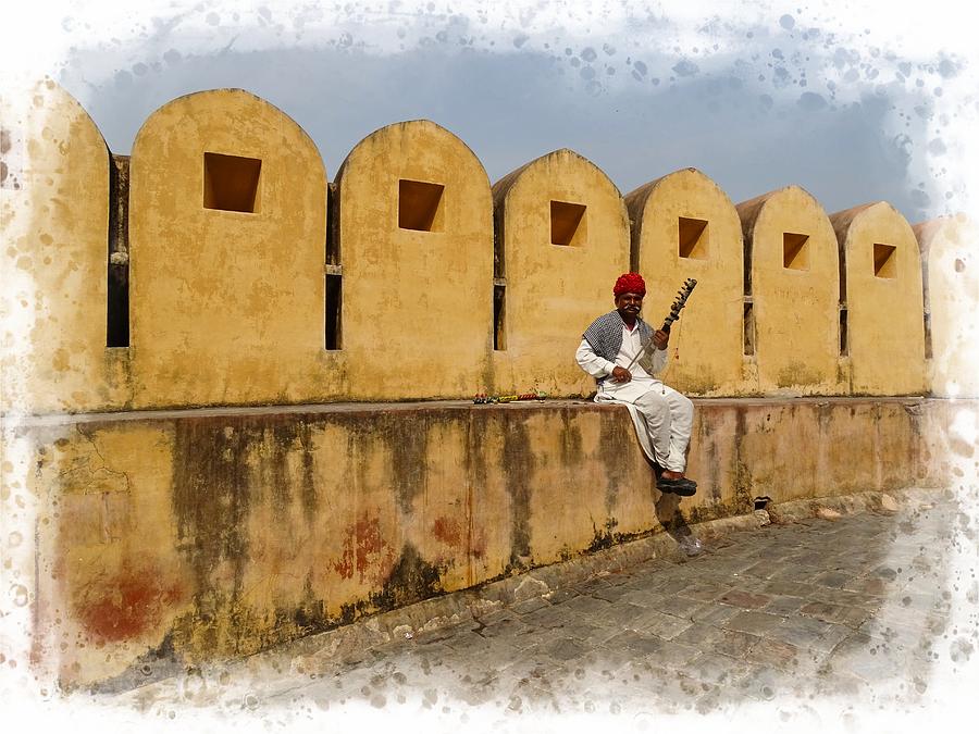 Musician - Amber Palace - India Rajasthan Jaipur Photograph by Sue Jacobi