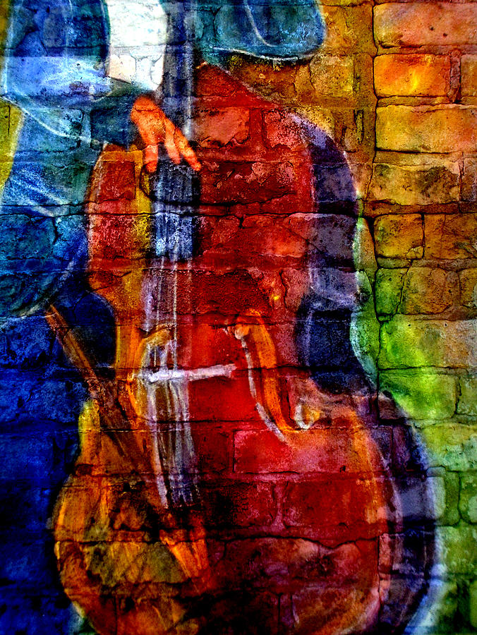 Musician Bass and Brick Digital Art by Anita Burgermeister