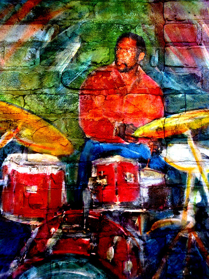 Musician Drummer and Brick Digital Art by Anita Burgermeister