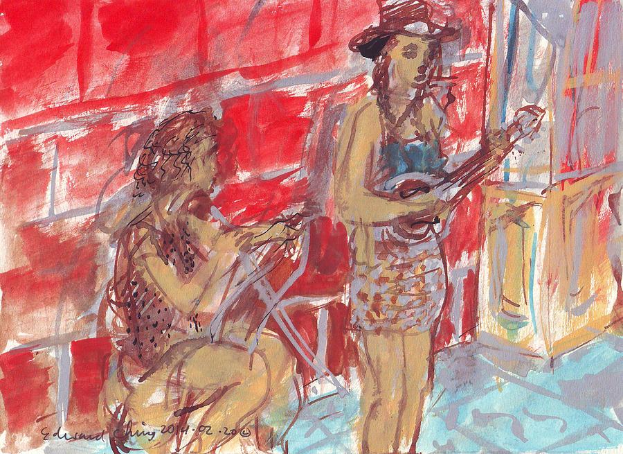 New Drawing - Musicians Busking by Edward Ching New Drawing - Musicians Busking by Edward Ching