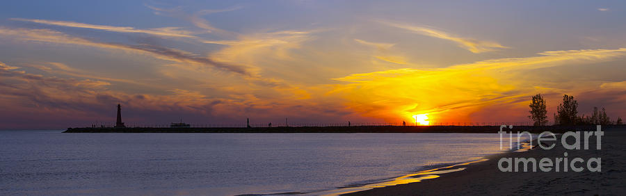 Sunset Photograph - Muskegon Pier at Sunset by Twenty Two North Photography