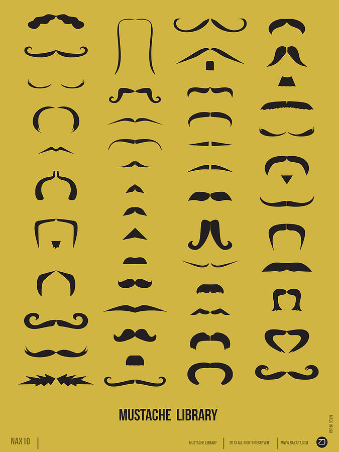 Typography Digital Art - Mustache Library Poster by Naxart Studio