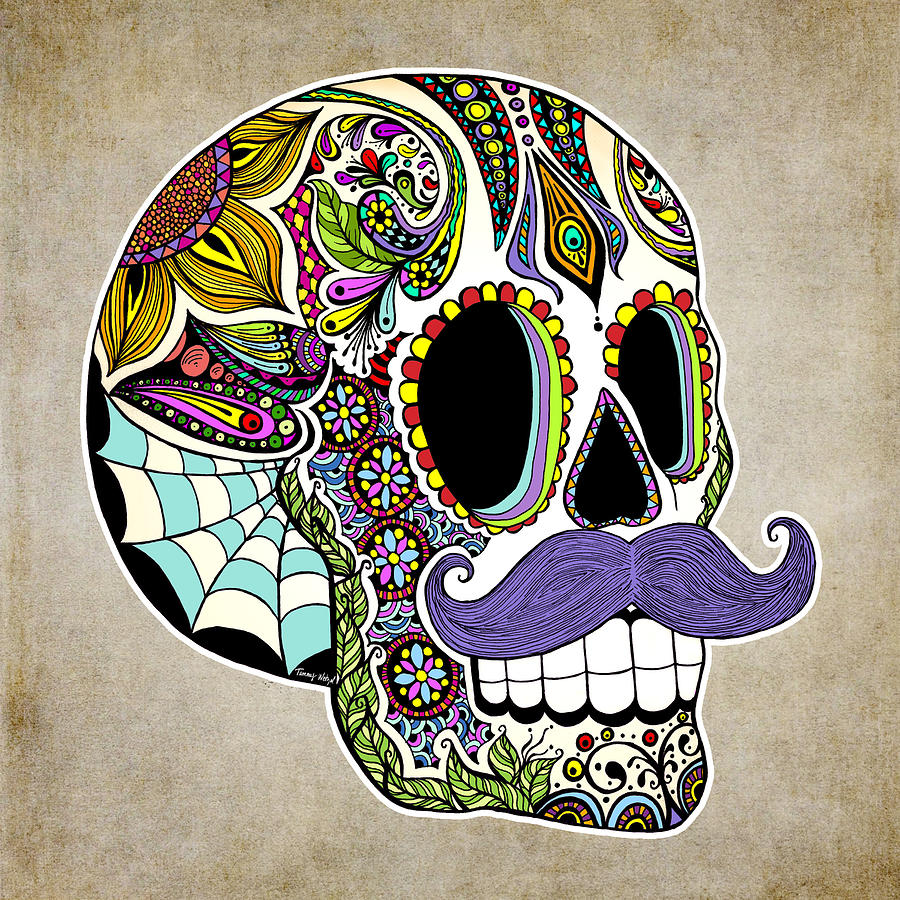 Mustache Sugar Skull Vintage Style Digital Art by Tammy Wetzel