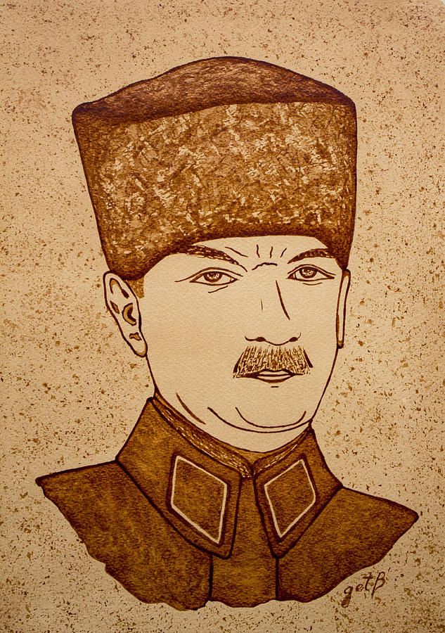 Mustafa Kemal Ataturk coffee painting Painting by Georgeta Blanaru