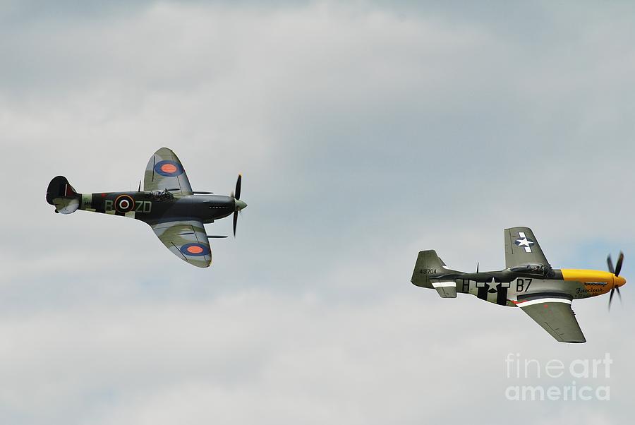 Vintage Photograph - Mustang and Spitfire formation by David Fowler