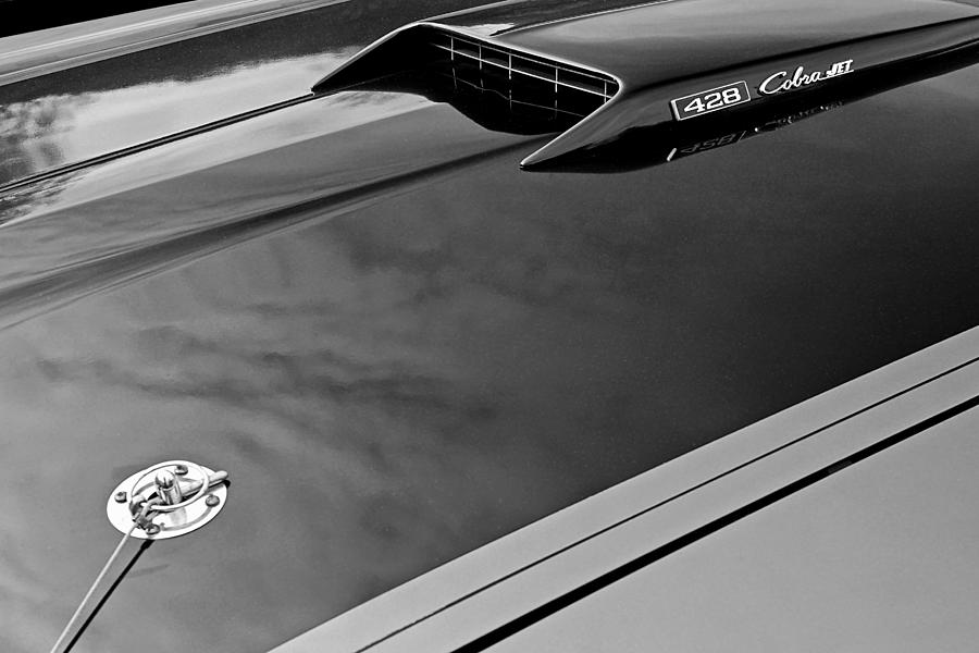 Mustang Mach1 428 Cobra Jet Hood 1969 In Black And White Photograph By