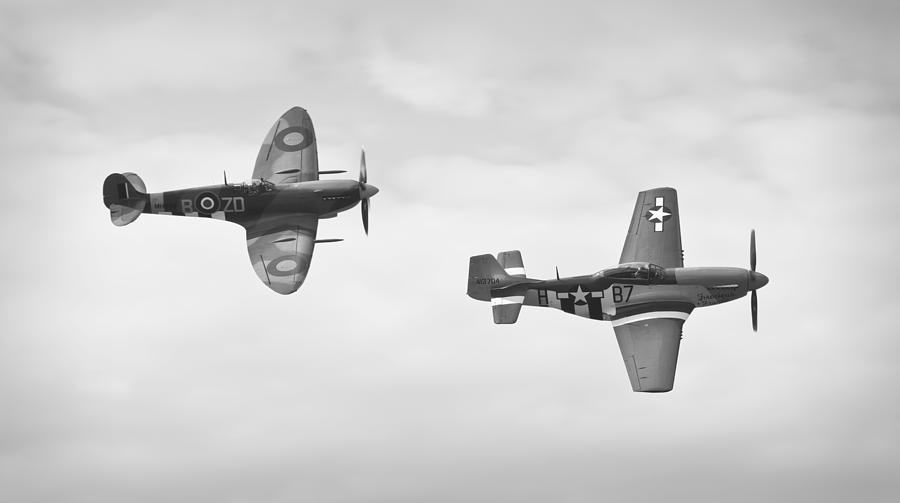 P-51d Mustang Photograph - Mustang vs Spitfire by Maj Seda