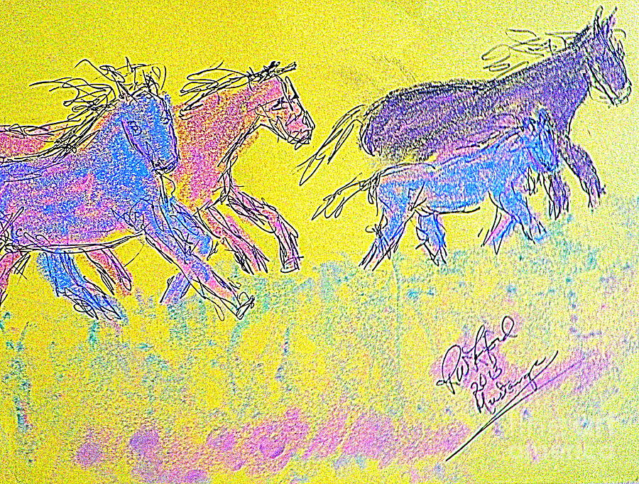 Save the Mustangs Running With The Judas Horse Painting by Richard W Linford