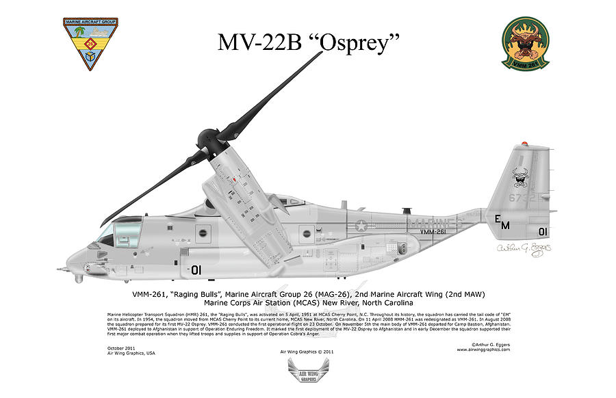 Osprey Digital Art - Mv-22b 6732 Vmm-261 by Arthur Eggers