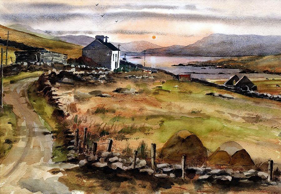 Mweelrea from Inisbofin Galway Painting by Val Byrne
