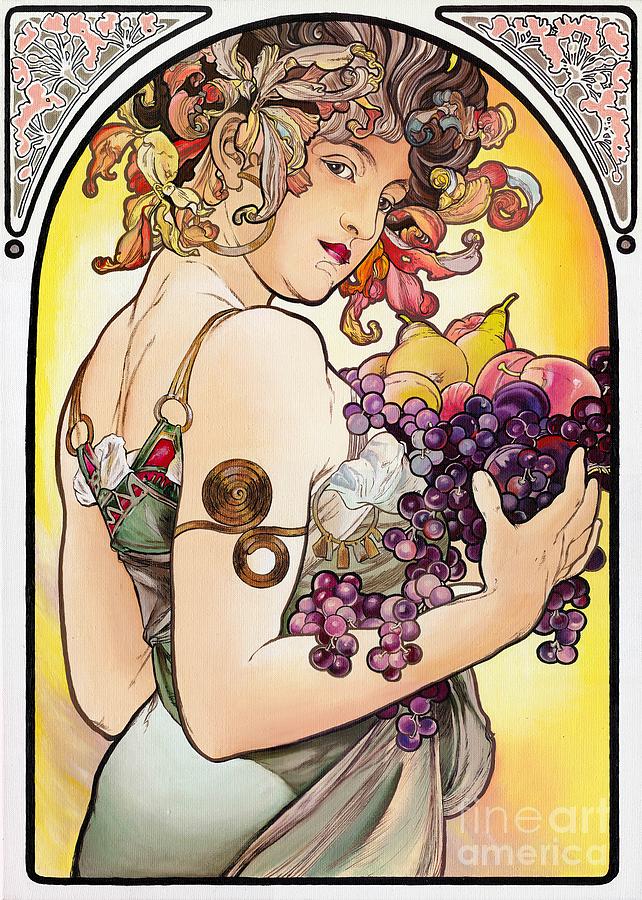 My Acrylic Painting As An Interpretation Of The Famous Artwork By Alphonse Mucha - Fruit Painting