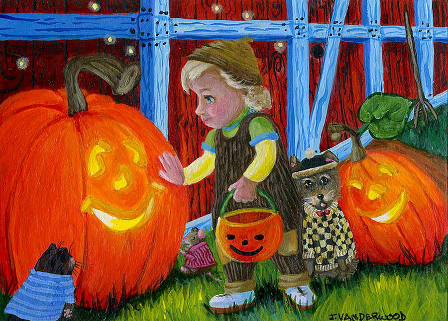 My Friends the Pumpkins Painting by Jacquelin L Vanderwood Westerman