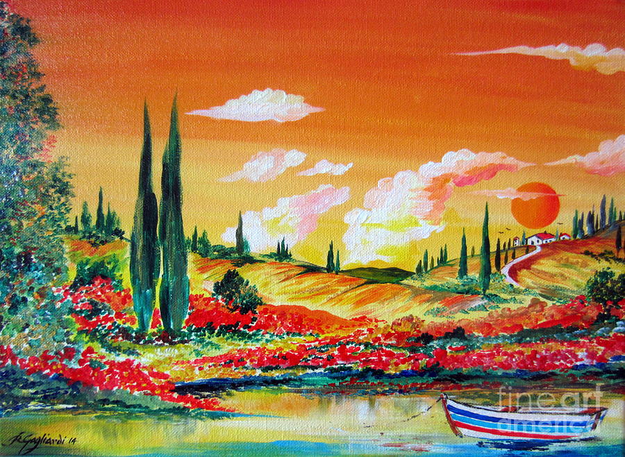 My little boat in Tuscany Painting by Roberto Gagliardi