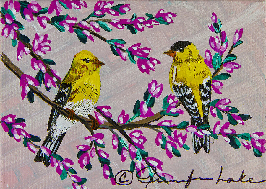 My Little Goldfinches Painting by Jennifer Lake