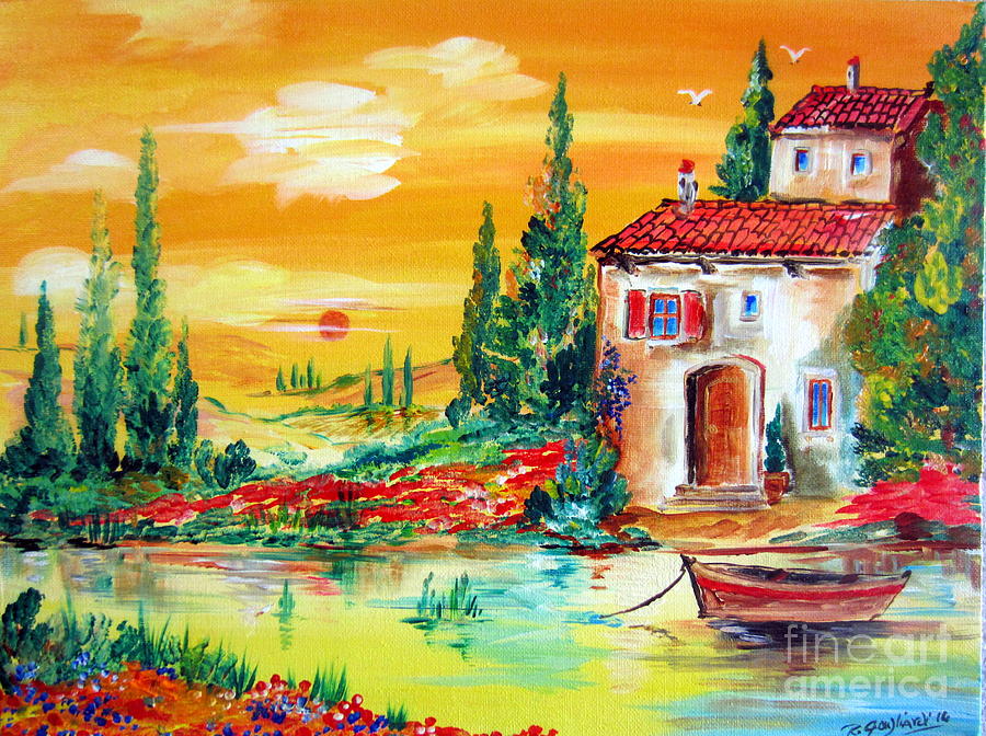 My little Tuscany home by the river Painting by Roberto Gagliardi