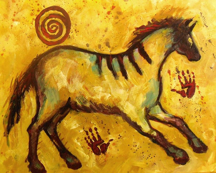 My New Yellow  Lascaux Horse Painting by Carol Suzanne Niebuhr