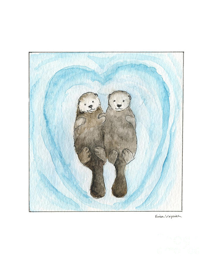 otter drawing holding hands
