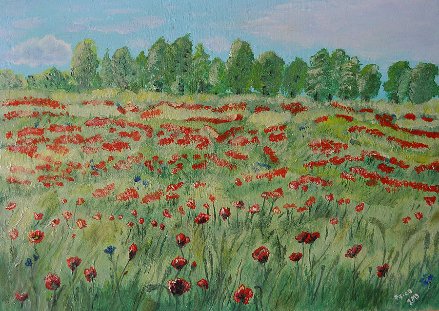 Tree Painting - My poppies field by Felicia Tica