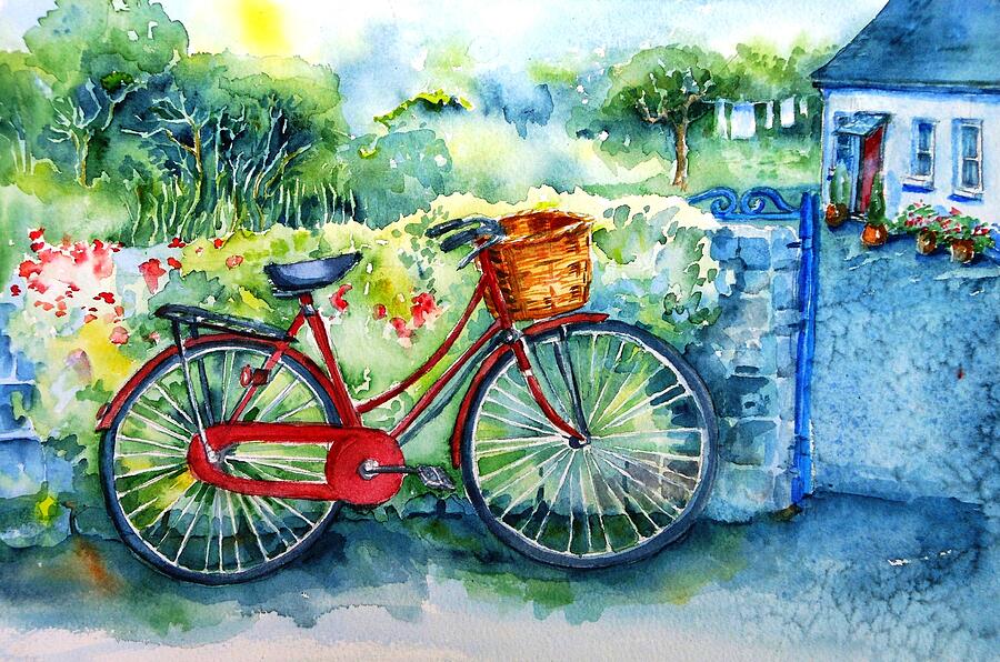 My Red Bicycle Painting by Trudi Doyle