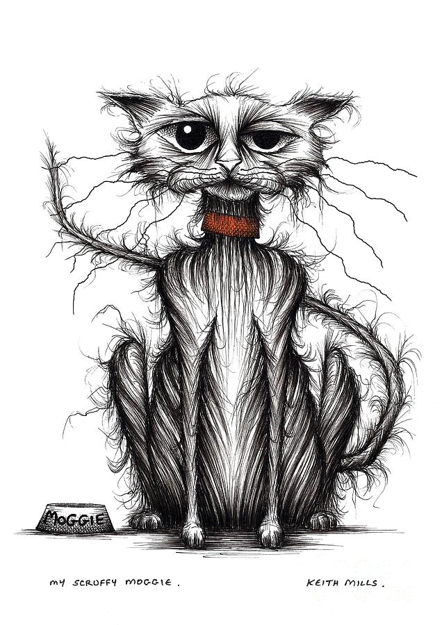 My scruffy moggie Drawing by Keith Mills