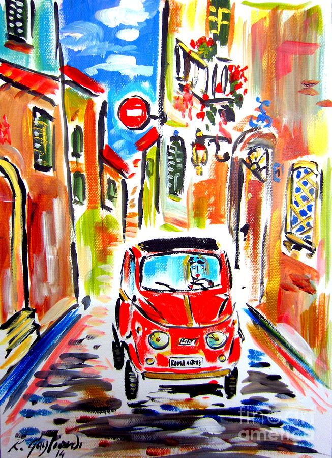 My sister Fiat 500 in 1968 Painting by Roberto Gagliardi