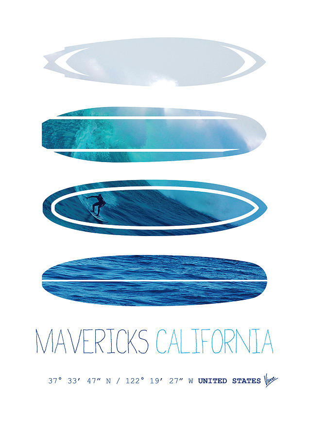 My Surfspots poster-2-Mavericks-California Digital Art by Chungkong Art