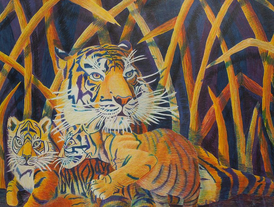 Nature Drawing - My tiger cubs by Annelle Woggon
