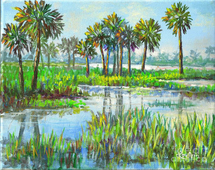 Myakka Lake with Palms Painting by Lou Ann Bagnall