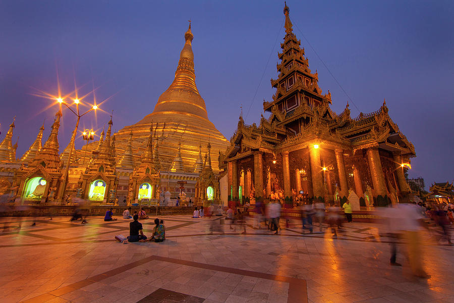 Sunset Photograph - Myanmar, Yangon Shwedagon Temple by Jaynes Gallery