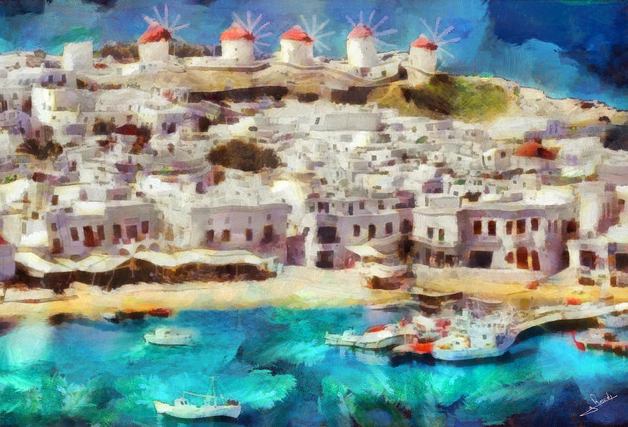 Myconos island Painting by George Rossidis