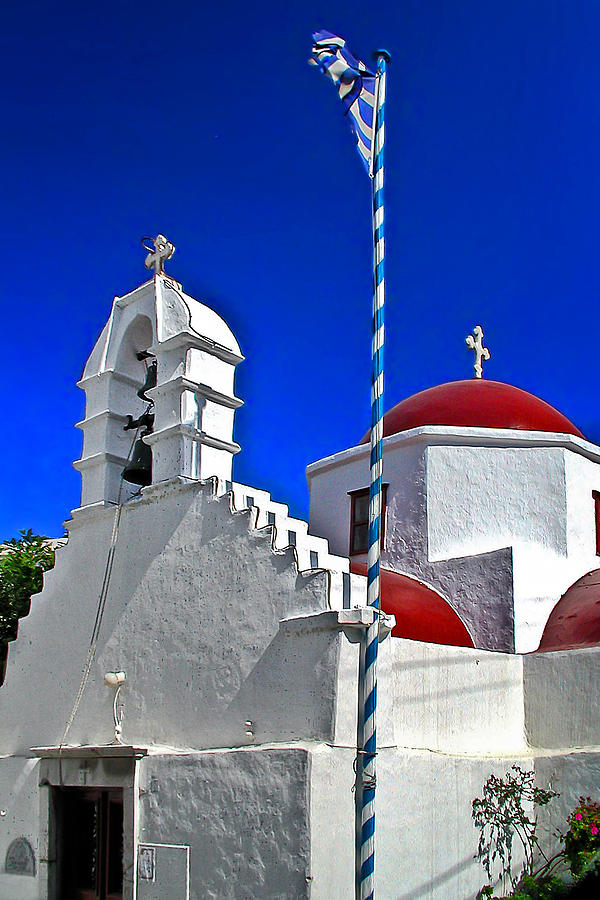 Mykonos Church with Flag Photograph by Mitchell R Grosky