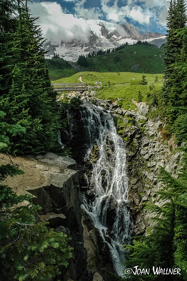 Myrtle Falls in Front of Mt. Rainier Photograph by Joan Wallner