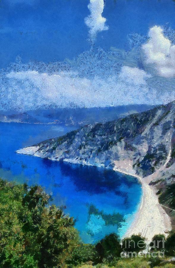 Myrtos beach in Kefallonia island Painting by George Atsametakis