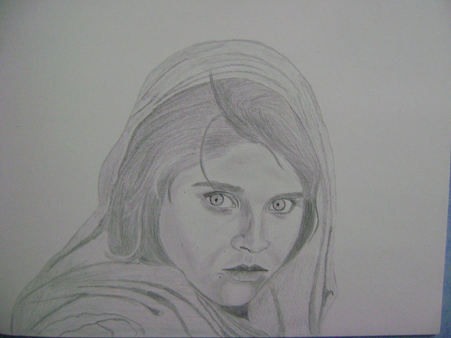 Mysterious Afghan Girl Drawing by Rahul Verma
