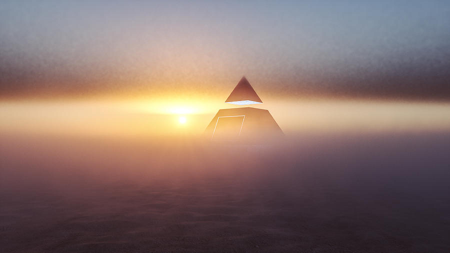 Mysterious alien pyramid in the desert at sunset Photograph by Gremlin