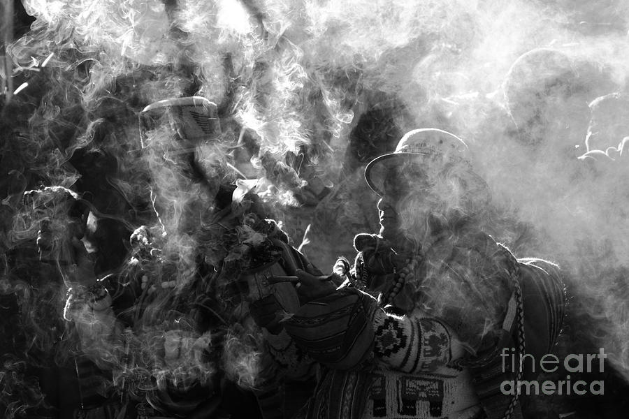 Black And White Photograph - Mysterious Andean Rituals by James Brunker