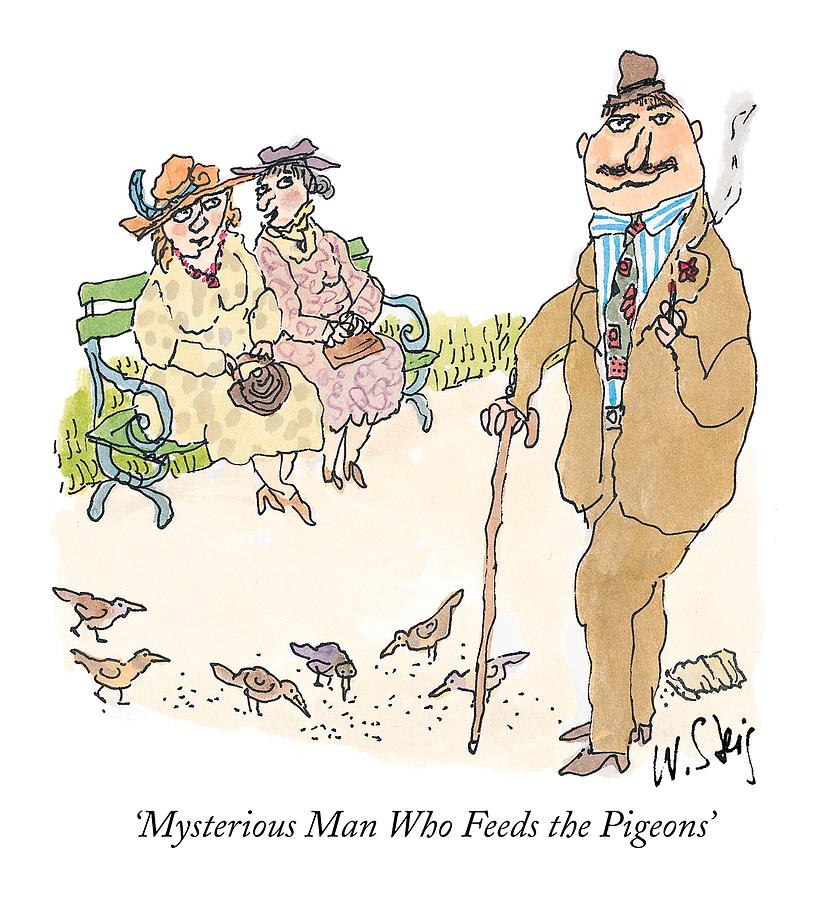 mysterious Man Who Feeds The Pigeons Drawing by William Steig