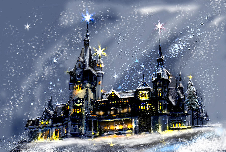 Castle Painting - Mystery Castle in the snow by April Lily